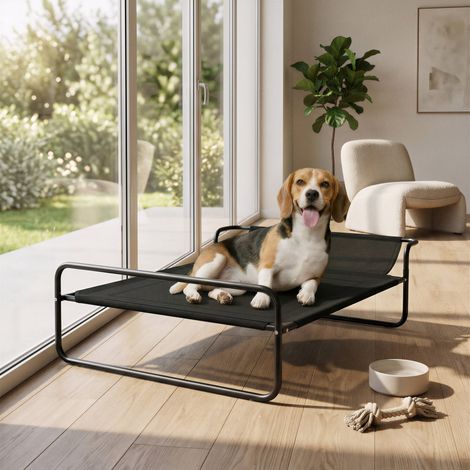 Cama Elevada para Perros Refrescante y Transpirable 91x69x29 cm Malla de Textilene Reposacabezas Inclinado Negro