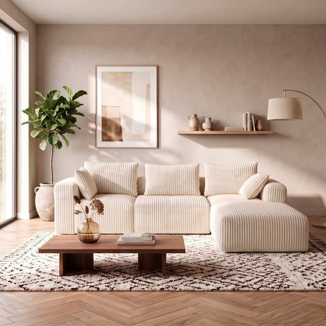 Canapé d'angle compressé réversible OPERA en velours côtelé / Beige/ L279xH78xP188 cm (1/5)