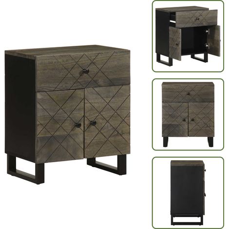 vidaXL Table de chevet noir 50x33x60 cm bois de manguier massif (1/5)