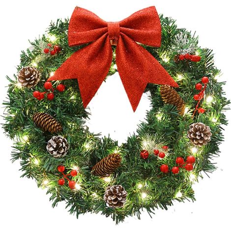 Couronnes De Noël Pour Porte D'Entrée 38 Cm Avec Guirlandes Lumineuses Grandes Couronnes de Fêtes et Décorations de Noël Pour Décoration Intérieure Extérieure Manteau Jardin Cour Salon Bureau (1/5)