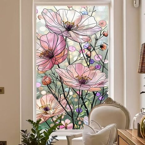 1 Blatt Sichtschutzfolie mit rosa Gänseblümchenmuster, Milchglasaufkleber, statisch haftend (1/5)