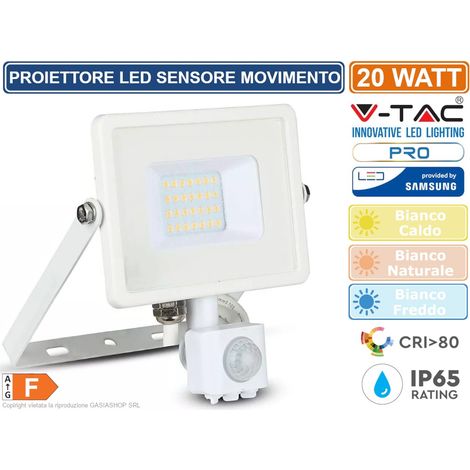 V-TAC Faro LED Chip Samsung 20W Sensore Movimento e Crepuscolare Bianco Freddo IP65