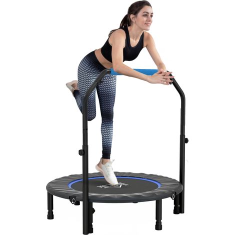 40-Inch Adjustable Foam Handle Mini Fitness Trampoline - Foldable Design in Blue for Home Workouts