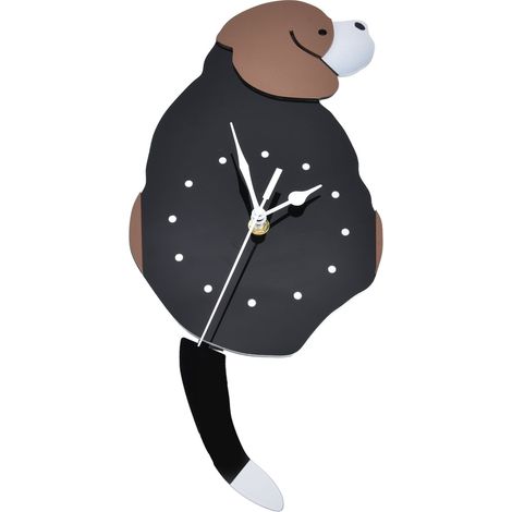 Horloge murale autocollante, étanche, effet 3D, mouvement silencieux, motif chien avec queue, pour fenêtre, salon, armoire (1/5)