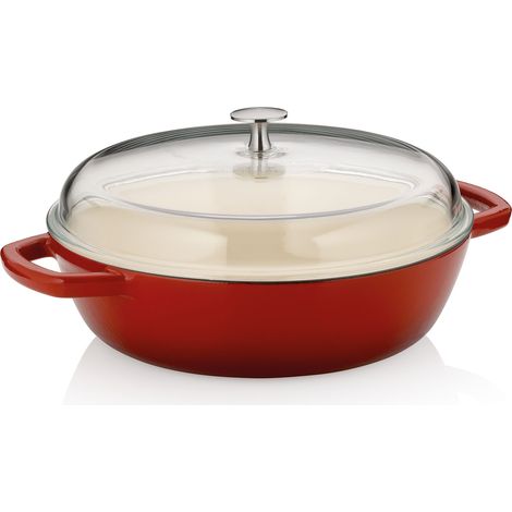 Padella da portata in ghisa Kela Calido con coperchio in vetro, rossa, diametro 28 cm, 3,8 L (1/5)