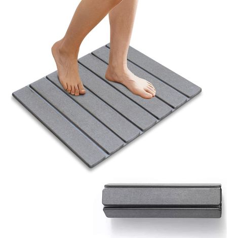 Tapis de Bain en Pierre,Tapis de Bain antidérapant Pliable en Terre de diatomée Naturelle,antidérapant, Super Absorbant, Tapis de Sol pour Salle de Bains, Maison et Cuisine (Gris Clair, M) (1/5)