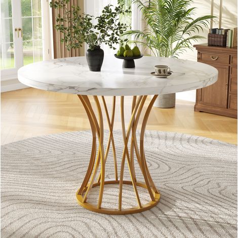 table repas ronde 80 cm MDF marbre metal doree stable OKMYHOME (1/5)