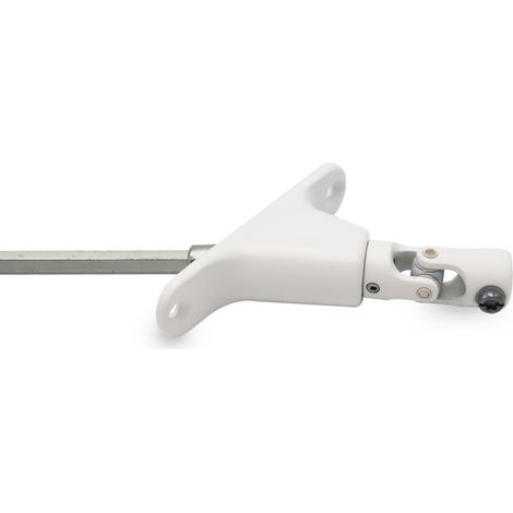 Store Menuiserie – Sortie de caisson pour volet roulant manuel – 6 pans de 7 mm – Longueur 355 mm – Angulation 50° – Aluminium et inox