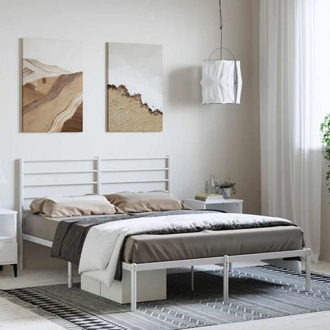 Cadre de lit métal sans matelas-Structure de lit et tête de lit blanc 150x200 cm 416027 (1/5)