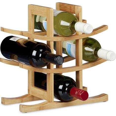 Range-bouteilles en bambou pour 9 bouteilles – Dimensions 30 x 30 x 14,5 cm – Stabilité renforcée avec patins antidérapants – Design inspiré du Japon (1/5)
