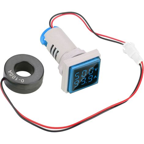 LED-Digitalanzeige für Wechselspannungs- und Strommessung, 22 mm, 0–100 A (blau) (1/5)