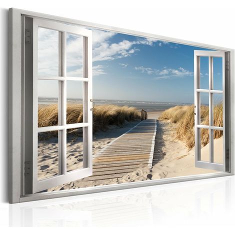 Tableau fenêtre vue sur la plage - 120 x 80 cm (1/4)