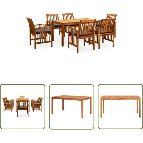 7 pcs Ensemble à dîner de jardin, Mobilier à dîner de jardin, Table et Chaises à Manger avec coussins Acacia solide MKPO28196 (1/5)