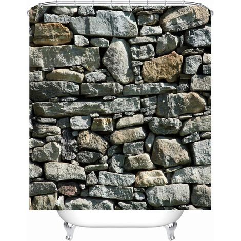 Rideau de douche motif pierre - En tissu imperméable anti-moisissure - Avec 12 anneaux de rideau de douche - Lavable - 240 x 200 cm - Motif F (1/5)