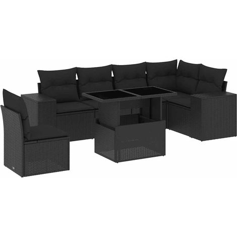 vidaXL Set Divani da Giardino con Cuscini 7pz Nero Polyrattan (1/5)
