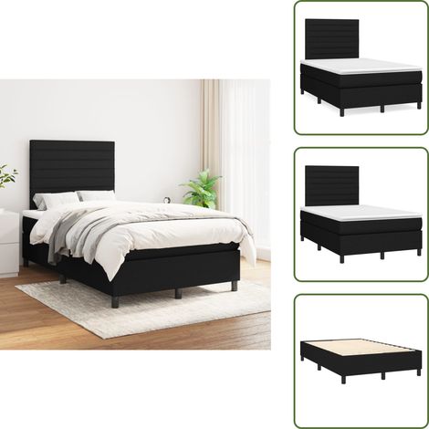 The Living Store Sommier à lattes de lit avec matelas Noir 120x200 cm Tissu - Lit Double - Lit Tapissier - Literie - Matelas Ressorts Ensachés - Tête De Lit Ajustable