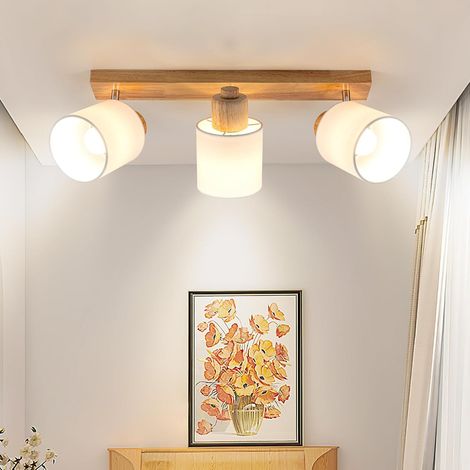 1 Plafonnier 3 Spots Orientables Bois E14 Rétro Salon Chambre Cuisine