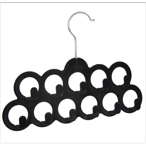 Lot de 2 cintres à foulards en velours (noir), organisateur d'écharpes, support d'écharpes avec 11 boucles et crochets pour châles, écharpes, cravates, ceintures ou autres accessoires, (1/5)