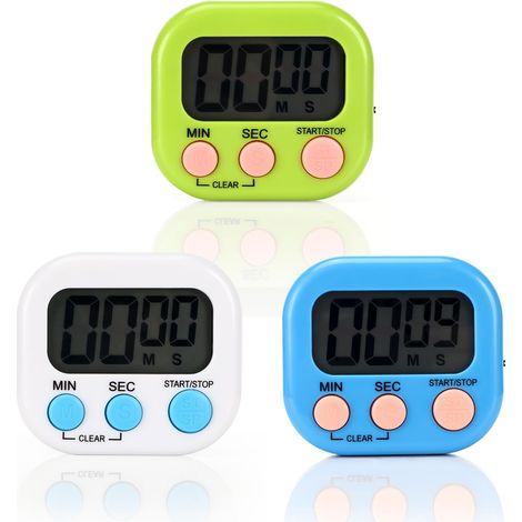 3 Pièces Minuteur de Cuisine Magnétique,Support Pliable Convient pour La Cuisine, La PâTisserie, Le Sport Et L'Apprentissage,Chronometre avec Grand Écran LCD (Blanc Vert Bleu) (1/5)