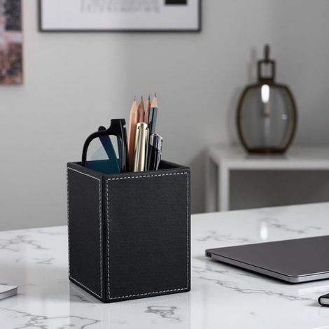 Porte-crayons en bois et PU écologique, capacité 20 stylos, organisez votre bureau ou vos fournitures scolaires avec ce rangement pratique et durable (1/5)