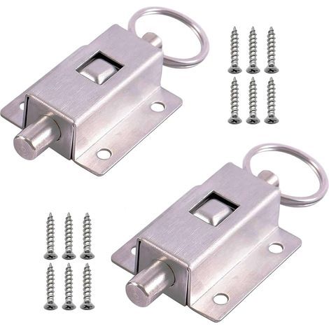 2 piezas de pestillos de resorte, cerrozo deslizante automático, pestillo de resorte deslizante de acero inoxidable, con tornillos, para puertas de baño, dormitorio y aseo (1/5)