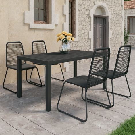 Set de comedor de jardín de 5 piezas PVC ratán negro (1/5)