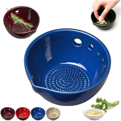 Bol à herbes - Broyeur à ail 2 en 1 - 5 trous de tailles différentes - Idéal pour la préparation de salades - Ustensile de cuisine - Bleu (1/5)