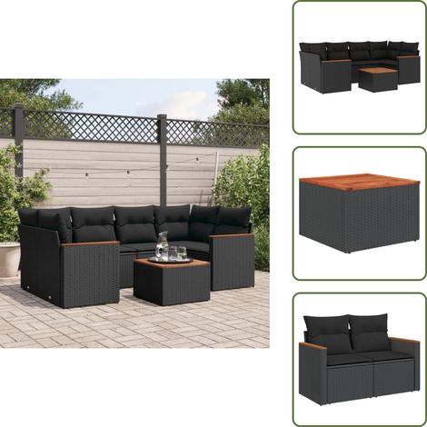 Salon de jardin 7 pcs avec coussins noir résine tressée - Ensemble Salon De Jardin - Mobilier Extérieur - Jardin Design - Chaise Lounge - Set Salon (1/5)