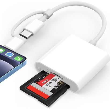 KLVGTIFS PU - Lecteur De Carte Sd Pour Phone, Usb C Lecteur Carte Avec Double Fente Pour Sd/Sd, Adaptateur Carte Sd Pour Phone Usb (1/5)