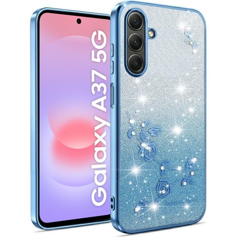 Custodia per Samsung Galaxy A37 5G, fiore glitterato, blu (1/3)