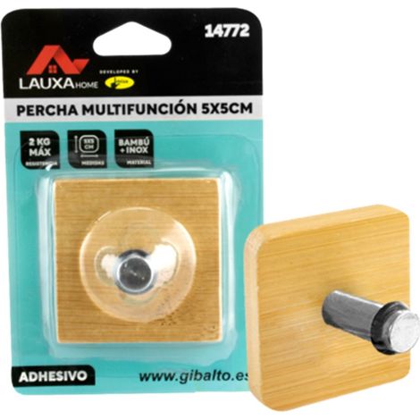 Percha Multifunción Adhesiva Bambu + Inox Lauxa Home 5x5cm  1 Colgador