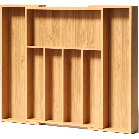 Range-couverts en bambou naturel - Grand tiroir extensible (1/5)