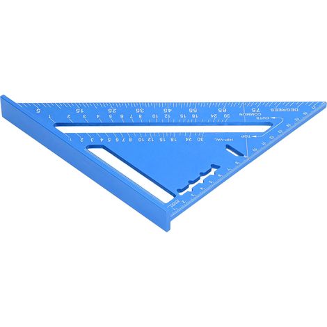 Dreieckiges Quadrat aus blau eloxiertem Aluminium mit eingravierter Skala, Präzisionswerkzeug für die Holzbearbeitung (1/5)