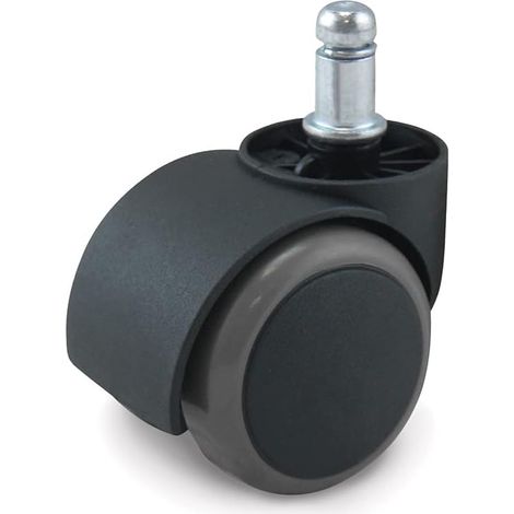 4 roulettes pour fauteuil de bureau, caoutchouc noir/gris, diamètre 50 mm, tige 11 mm, sol dur (1/3)