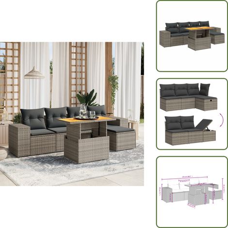 The Living Store 6-tlg. Garten-Sofagarnitur mit Kissen Grau Poly Rattan - Gartentisch (1/5)