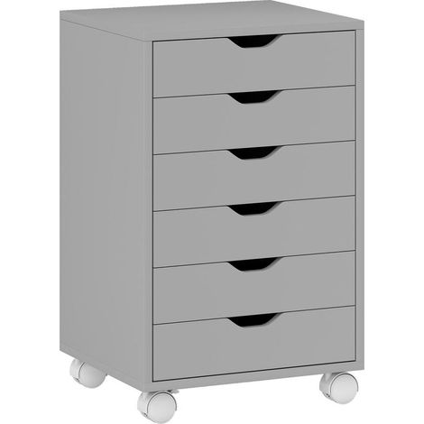 Classeur mobile gris 6 tiroirs avec roulettes silencieuses pour bureau ou domicile, rangement spacieux design sobre (1/5)