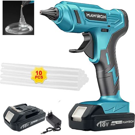 100W Cordless Hot Glue Gun for Home and Garden, Mini Glue Gun + 10pcs 11mm Glue Sticks + 2x 3.0A Battery + Charger, Compatible with Makita Battery