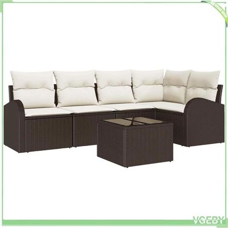 Ensemble canapé de jardin 6 pcs - FAFEICY - Modulaire - Marron et blanc - Polyrotin résistant UV - Structure acier (1/5)