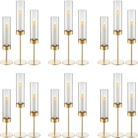 VEVOR 18 Stk. Glaszylinder für Kerzen Set, Hurricane Kerzenhalter 100x475mm, Bodenlose Kerzengläser mit Kerzenständer aus Metall, Windfeste Kerzenhalterhülle für Hochzeit Weihnachten Party Tischdeko (1/5)