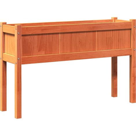 Macetero bancal elevado plantas flores jardín terrazas con patas y pies 110 x 31 x 70 cm madera maciza de pino marrón 020038875