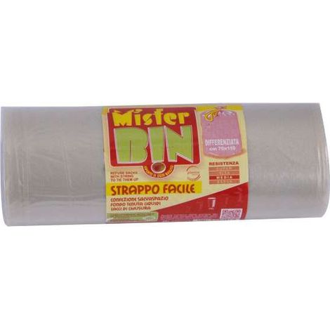 Sacco Immondizia Legacci Trasparente 50X 60 G 10 Pz 20 Mr.Bin