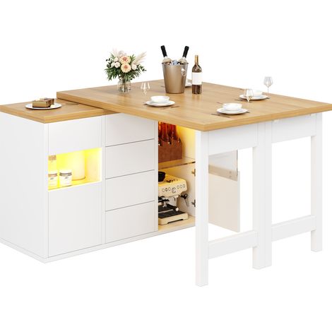 CHICFURN Isla de cocina giratoria 120-197x40x73,8 cm MDF blanca LED RGB 4 cajones (1/5)
