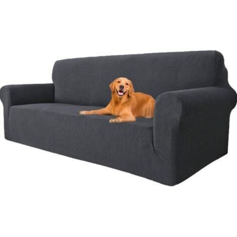 Housse Canapé Extensible 3 Places, Housse de Canapé avec Accoudoirs, Super élastique Housse Canape pour Chiens et Chats Animaux Antisalissure (Gris Foncé, Canapé Largeur 183cm-234cm) (1/5)