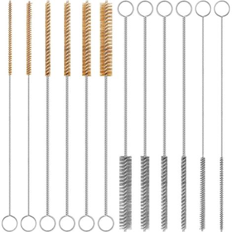 12 Pcs Brass Stainless Steel Metal Brush Set 12 Inch Long Bottle Brush Tube Cleaning Brush Bore Brush (1/5)