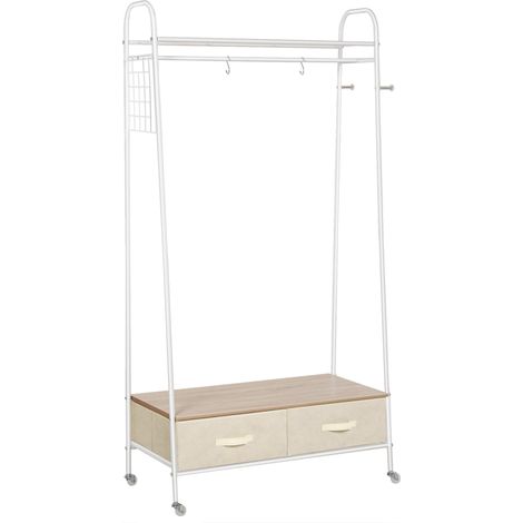 Portant à vêtements en métal à roulettes, avec tringle, étagères et tiroirs pour ranger vêtements et sacs, 99 x 47 x 185 cm (1/5)