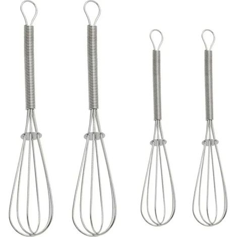 Ensemble de 4 mini fouets de cuisine en acier inoxydable, fouet à main, fouet portable, fouet à fils grossiers (1/4)