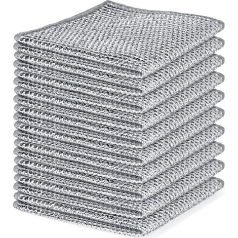 Lot de 10 chiffons de nettoyage en fil d'acier monocouche 20×20cm, chiffons à vaisselle argentés, anti-graisse pour la cuisine (1/5)