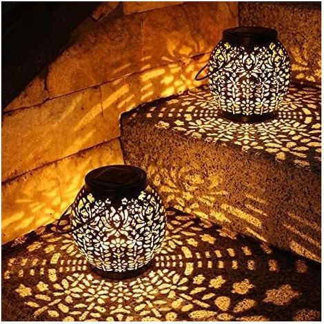 Outdoor Solar Lantern, 2 Packs LED Solar Garden Lights IP65 Waterproof Warm White Energy Lantern Hanging for Patio Terrace Yard Lawn Table Party Oriental Home Decoration (1/5)