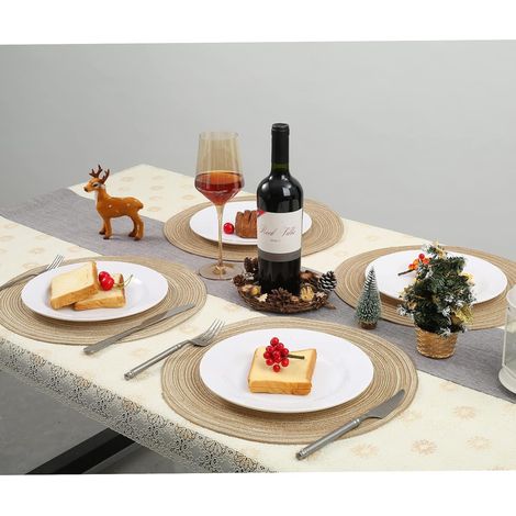 Juego de mesa redonda de polipropileno tejido, 6 piezas, resistente al calor, antideslizante, lavable, 38 cm, color café. (1/5)