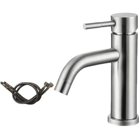 Robinet de lavabo de salle de bain moderne, mitigeur monocommande en acier inoxydable, noyau de valve en céramique silencieux, eau chaude et froide (1/5)